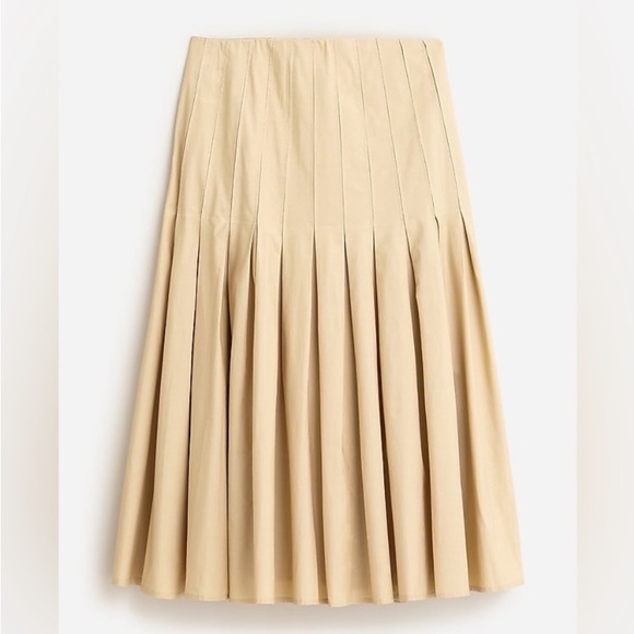 NWT J. Crew Organic Cotton Women’s 0 Pleated Beige Poplin Midi Skirt BP653 - Picture 1 of 4